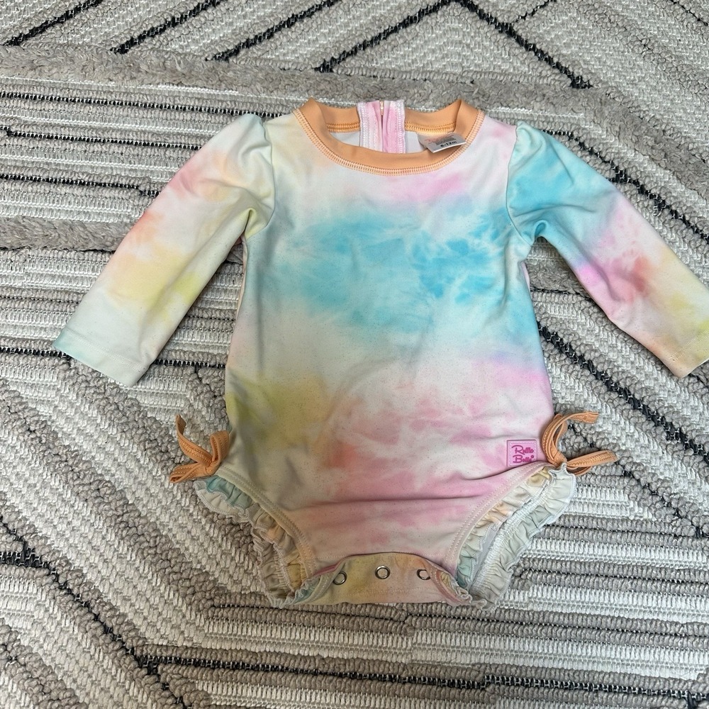 Rufflebutts Seersucker Long Sleeve Rash Guard Tie Dye Girls 6-12M Swimwear